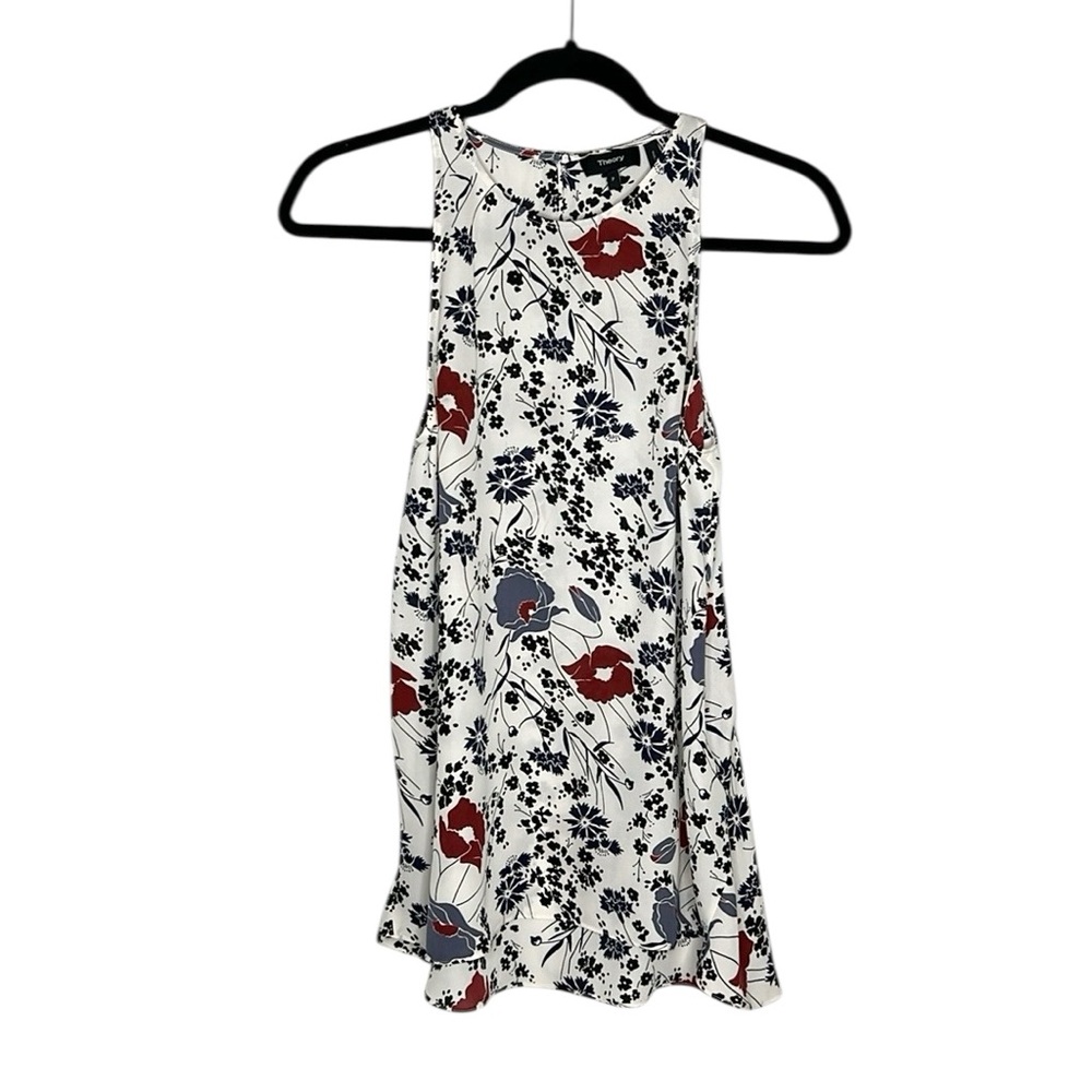 THEORY 100% Silk Kalstinn Sleeveless Floral Print Tank size P (0-2)